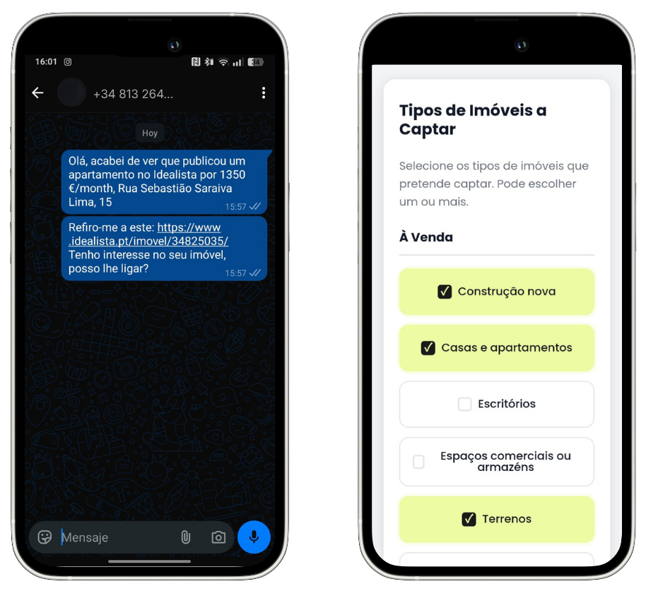 Exemplo de mensagem automática WhatsApp e painel de configuração